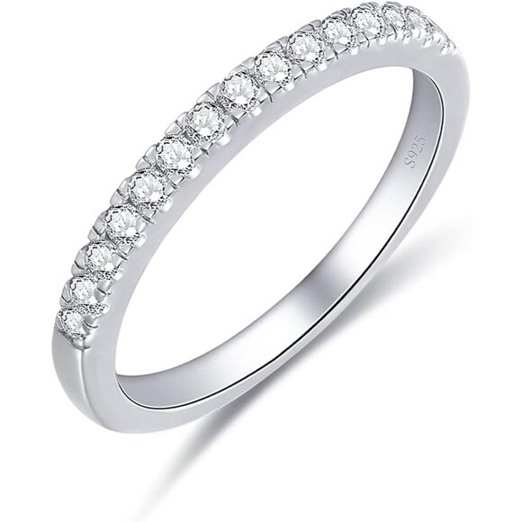 Jewelry - Women's A-0.3Carat Band Eternity Ring Sterling Silver 18K White Gold Plated